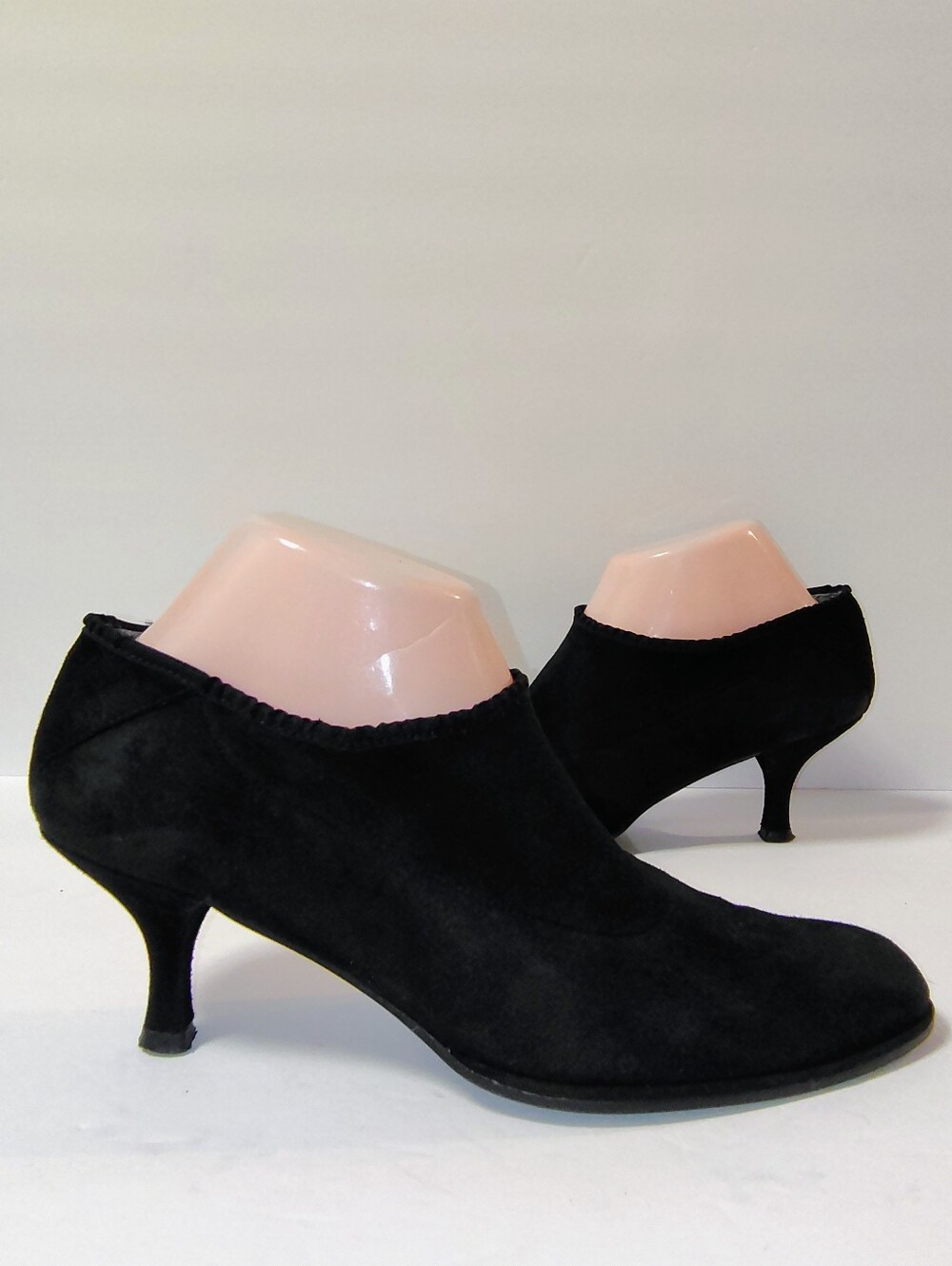 Stuart Weitzman Classic Slip-On Black Suede Kitten Heel Almond Toe Shooties